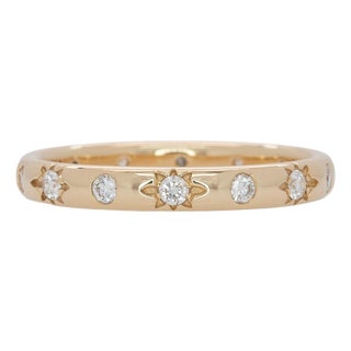 Minimalist Diamond Band: Solid 14k Gold – Star Set Round Diamonds, Fine Jewelry, Size 6.75 For Sale