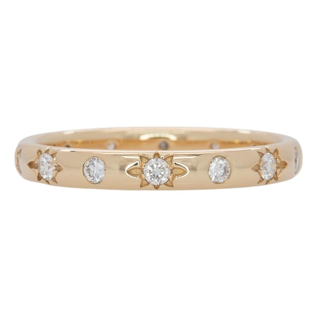 Minimalist Diamond Band: Solid 14k Gold – Star Set Round Diamonds, Fine Jewelry, Size 6.75 For Sale