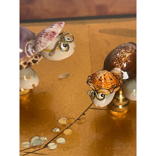 1970s Cute Pair Sea Shell Turtles Figurines as Lamp Finials For Sale - Image 4 of 4