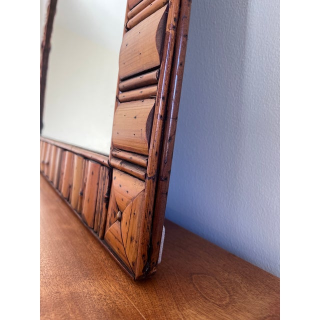 Tribal 1990s Arched DemiLune Faux Bamboo Mirror For Sale - Image 3 of 11