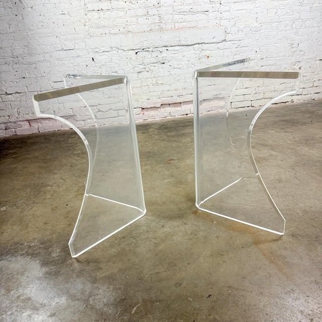Vintage Modern to Hollywood Regency or Art Deco Dining Table Lucite Sculptural Base Oval Glass Top For Sale - Image 14 of 18