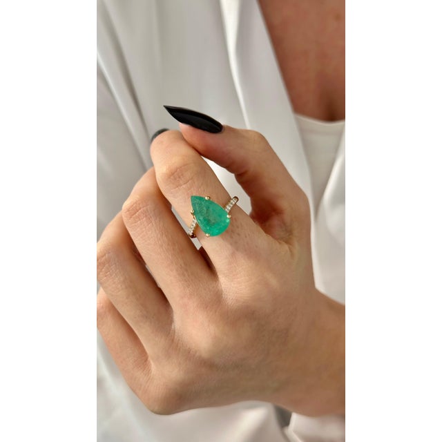 Natural Emerald Diamond Ring Size 7 14k Y Gold 7.17 TCW Certified For Sale - Image 4 of 16
