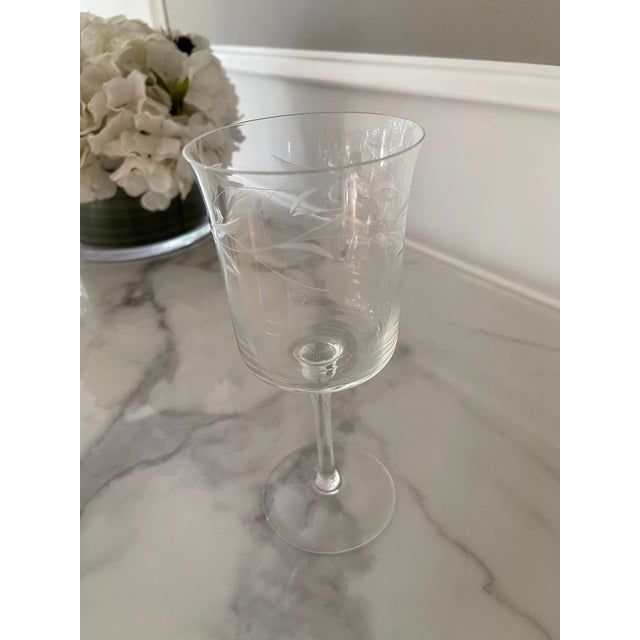 1950s Set of 8 Vintage Etched Crystal Wine Glasses For Sale - Image 10 of 12