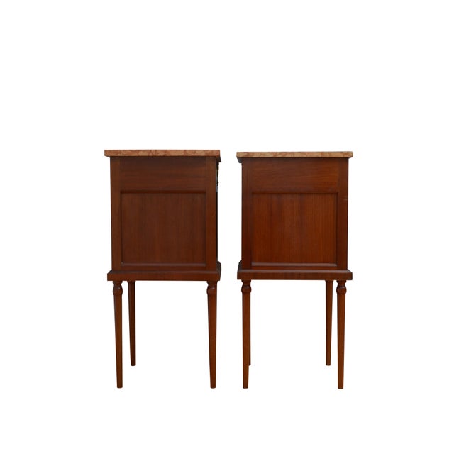 Antique French Mahogany Bedside Cabinets with Marble Tops, 1900, Set of 2 For Sale - Image 10 of 16