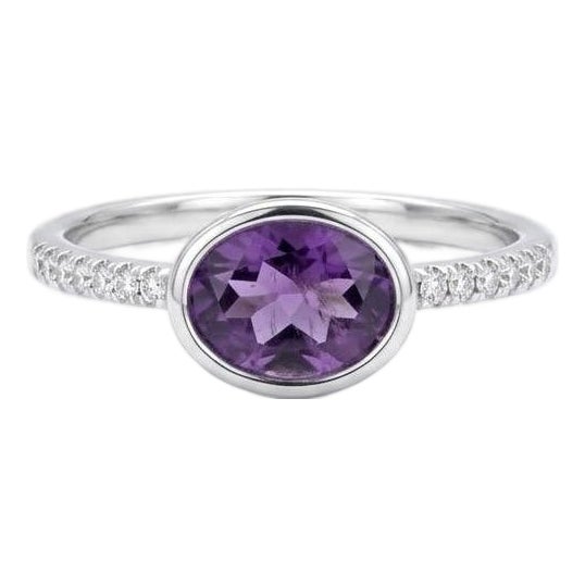Natural Amethyst Cubic Zirconia 925 Silver Ring, Wedding Engagement Ring for Woman Us 7 For Sale