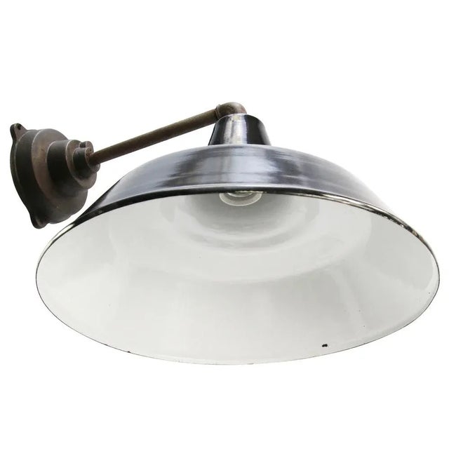Vintage Industrial Black Enamel & Cast Iron Wall Lamp For Sale - Image 4 of 5