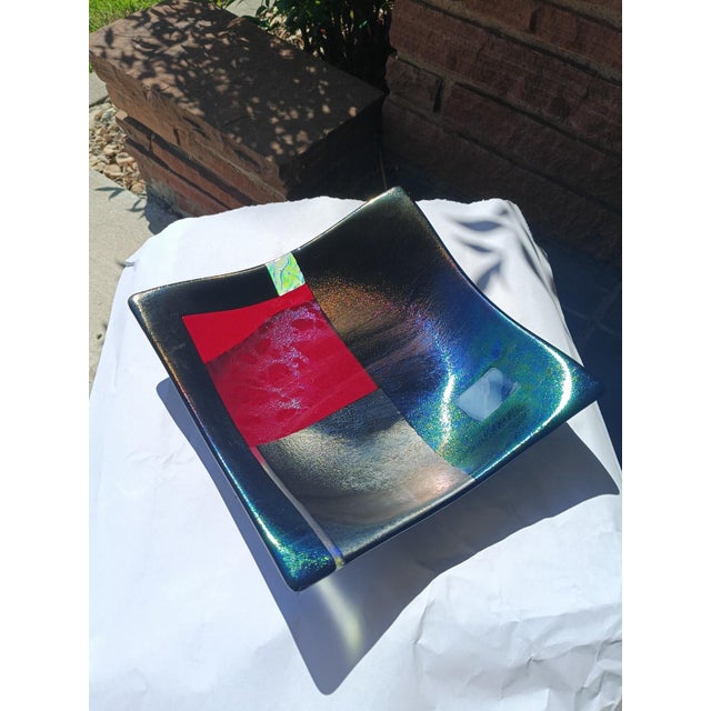 Contemporary Vintage Iridescent Fused Glass Plate by Gaya (Dan & Eve King-Lehman) Decorative Plate For Sale - Image 3 of 8