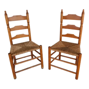 Wallace Nutting #393 Pilgrim Ladder Back Side Chairs - a Pair