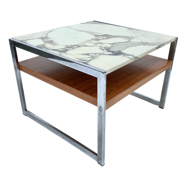 Square Coffee Table in Chrome and Onyx For Sale