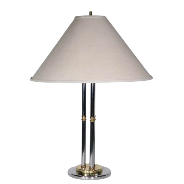 Late 20th Century Hollywood Regency Chrome and Brass Table Lamps - a Pair For Sale - Image 11 of 12