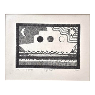 Ray Kerry Linocut Print Titled "Skye Boat" From 1985. For Sale