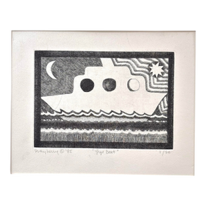 Ray Kerry Linocut Print Titled "Skye Boat" From 1985.