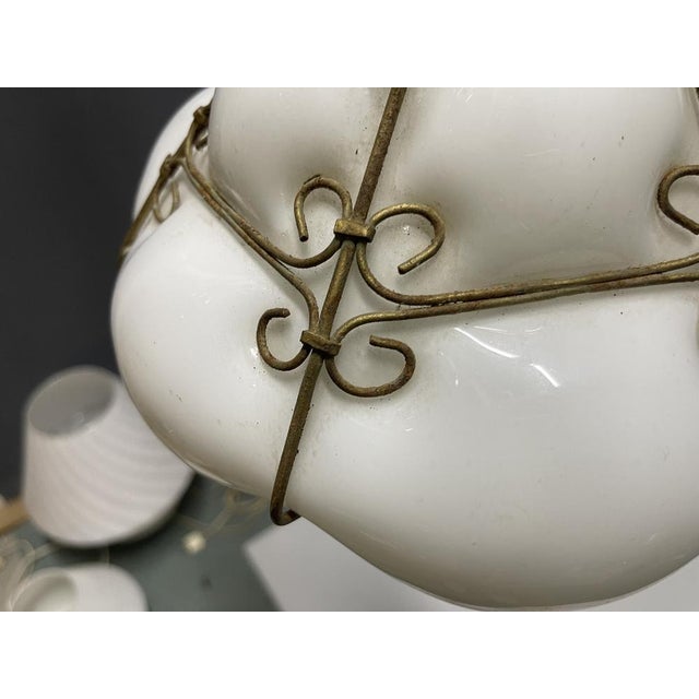 Wrought Iron and White Murano Glass Pendant Light, 1960s For Sale - Image 10 of 17