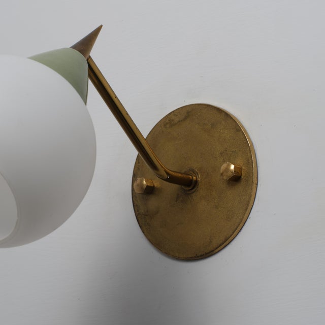 Mid-Century Modern Vintage Italian Green Lacquered Metal and Opaline Glass Wall Sconce, 1950s For Sale - Image 3 of 8