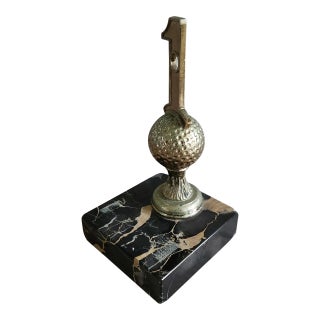 1962 Golf Trophy on Black Marbled Stone Base Hole in One Paperweight For Sale