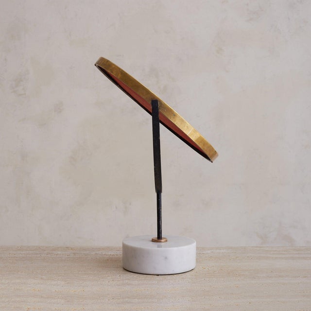 Mid-Century Modern Italian Round Brass Vanity Mirror with Marble Base, 1950s For Sale - Image 3 of 9