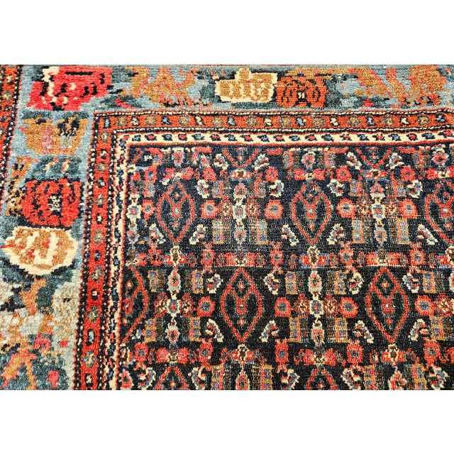 Antique Persian Senneh Area Rug, Hand-Knotted Wool, Herati Pattern & Gol Farang Border, Navy & Light Blue, 4x5 For Sale - Image 17 of 18