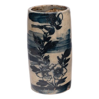 Antique Chinese Blue & White Hat Stand With Lovebirds & Peonies For Sale