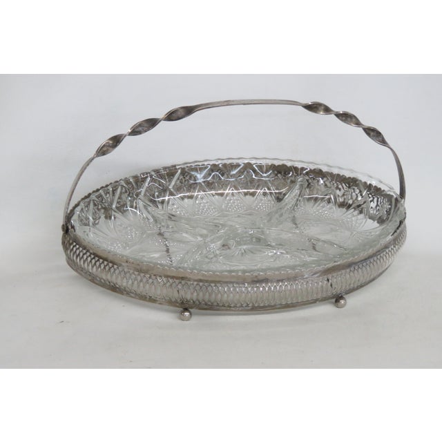 Mid 20th Century Mayell Queen Anne Divided Glass Dish on Footed Silver Plated Handled Stand For Sale - Image 4 of 15