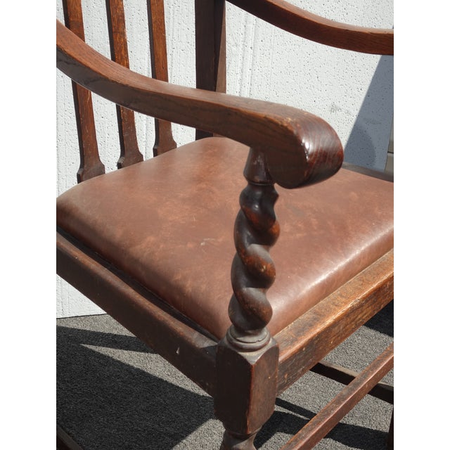 Vintage French Country Brown Oak Barley Twist Arm Chair For Sale - Image 9 of 16