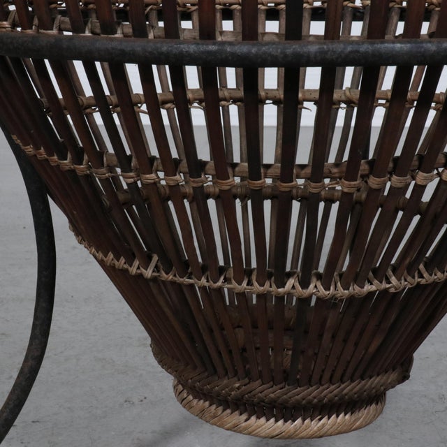 Brown 1950s Franco Albini Fish Basket Rattan & Iron Side Table For Sale - Image 8 of 9