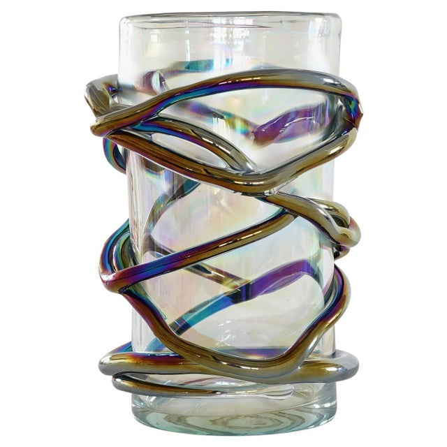 Large Iridescent Murano Vase, 1990s For Sale - Image 9 of 9