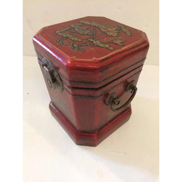 Chinoiserie Leather Embossed Decorative Box For Sale - Image 9 of 13