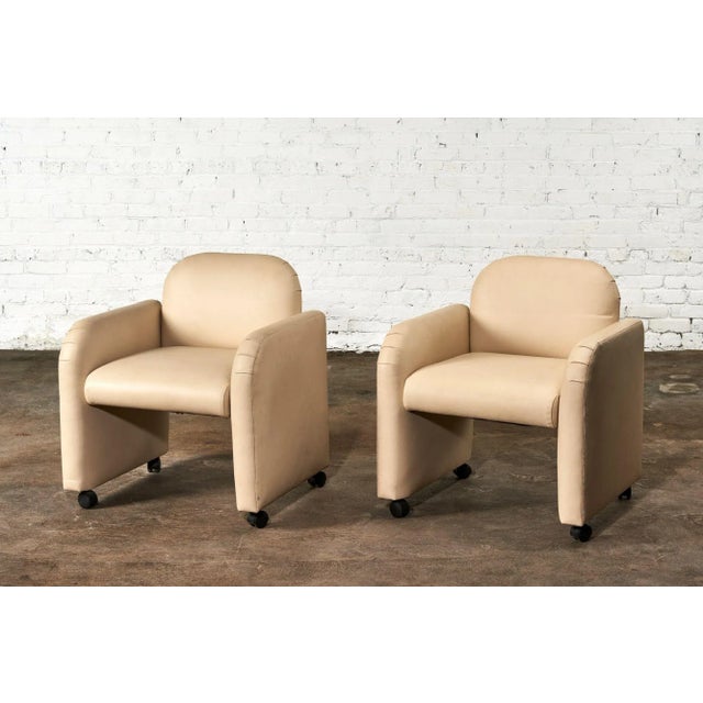Pair Leather Barrel Chairs, 1980 For Sale - Image 4 of 11