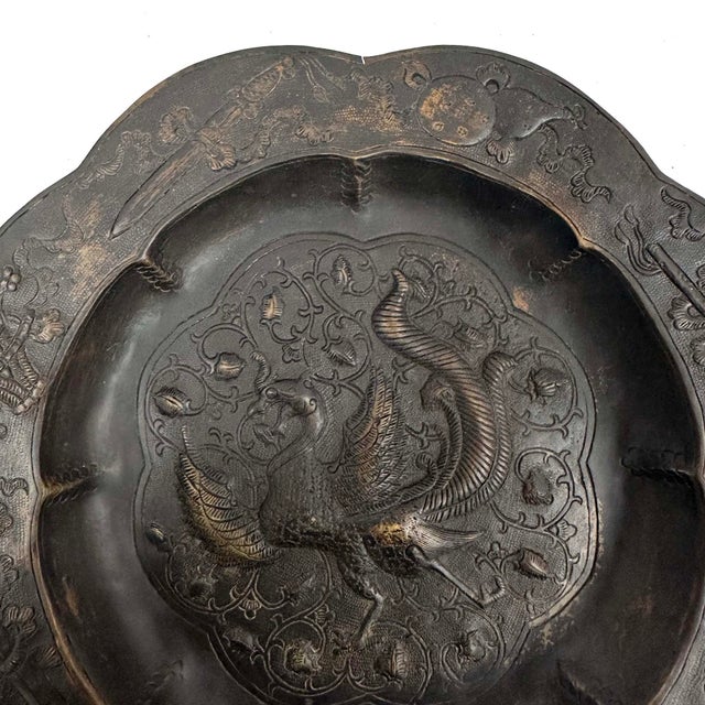 Antique Chinese Bronze Octagonal Dragon and Phoenix Plates For Sale - Image 9 of 15