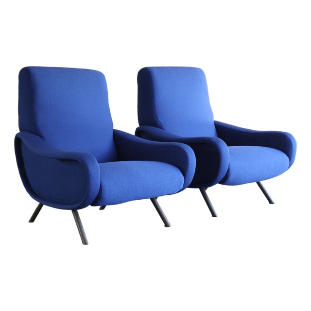 Pair of Early 1st Edition Lady Chairs by Marco Zanuso for Arflex in Raf Simmons Fabric, Italy, 1950s For Sale