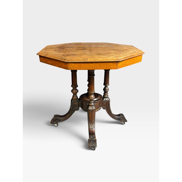 Victorian-Era Octagonal Burr Walnut Centre Table, 1900 For Sale - Image 15 of 15