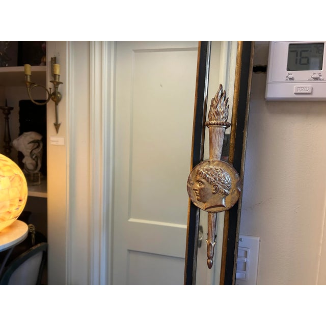 Italian Neoclassical Style Ebonized And Giltwood Mirror. This stunning rectangular mid century Italian black and gold...