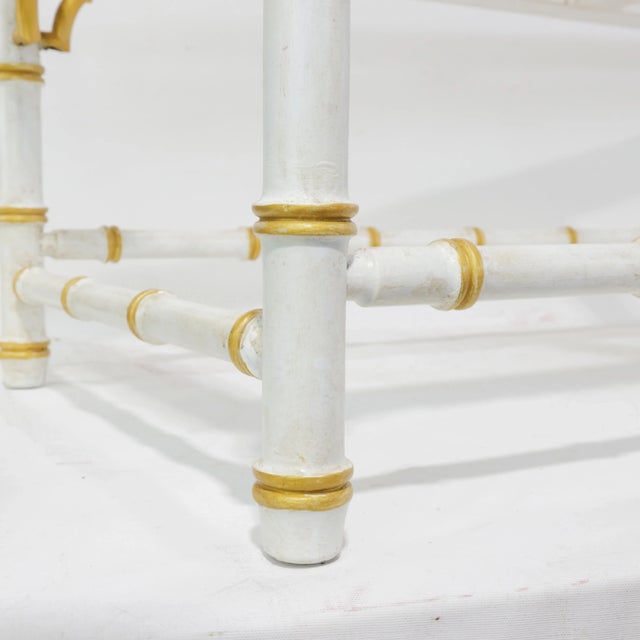 Vintage White & Gold Faux Bamboo Coffee Table With Glass Top, Hollywood Regency Style For Sale - Image 11 of 13