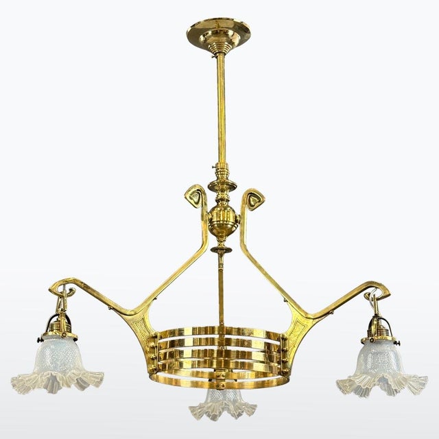 Antique Art Nouveau Brass Chandelier, 1900s For Sale - Image 9 of 9