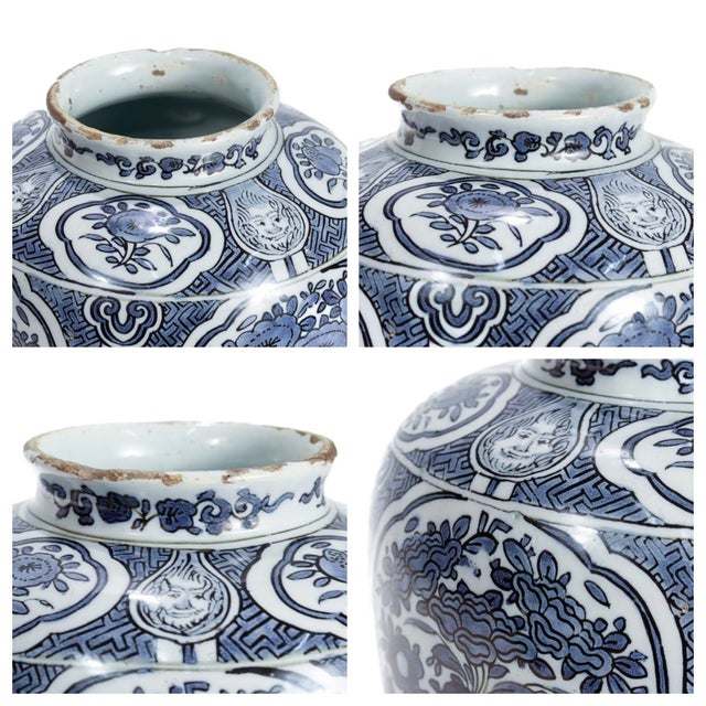 Blue Antique 18th Century Blue & White Dutch Delft Chinoserie Jar or Vase For Sale - Image 8 of 8
