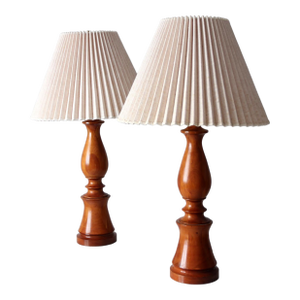 Vintage Turned Wood Table Lamps Pair