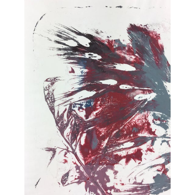 Modern abstract painting of grass and leaves by artist Spe, 2013. Signed lower right. Original artwork on paper displayed...