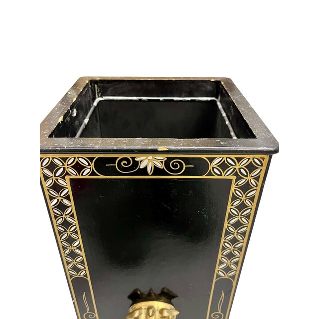 Vintage Chinoiserie Black Lacquer and Soap Stone Maiden Umbrella Stand For Sale - Image 10 of 18