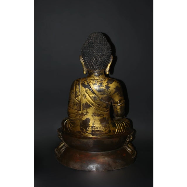 Huge Gilt Bronze Buddha Shakyamuni Statue Buddha 31 Lb For Sale - Image 16 of 17