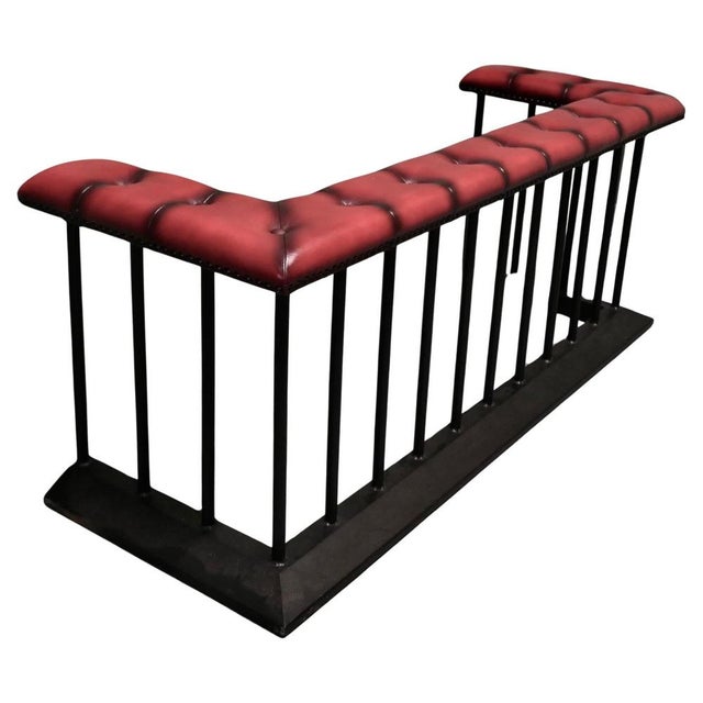 Wrought Iron and Leather Wrap-Around Fire Side Fender, 1970s For Sale - Image 6 of 6