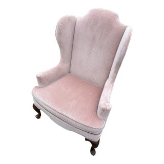 1960s Vintage French Provincial Blush Pink Velvet Wingback Chair For Sale