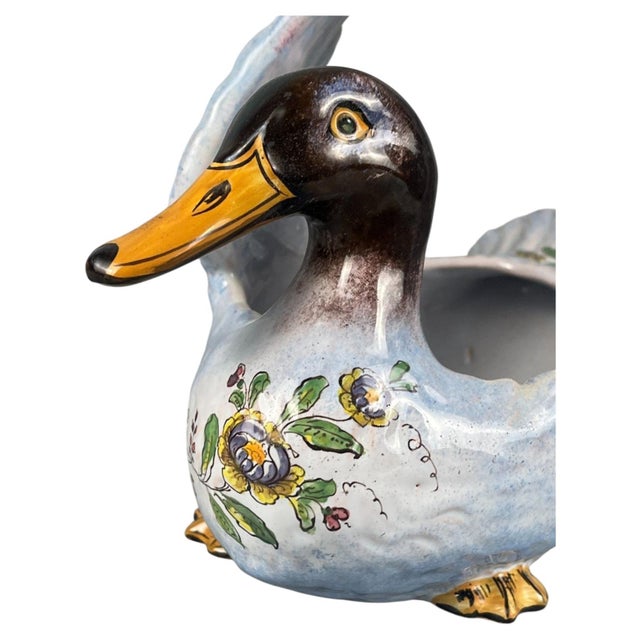 19th Century French Faience Duck Jardiniere Saint Clement For Sale - Image 4 of 6