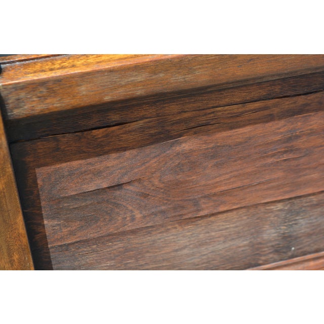 Antique Elgin a Simonds Dark Oak Wood Wainscot Side / Dining Chair W/ Arms & Carved Back For Sale - Image 18 of 18