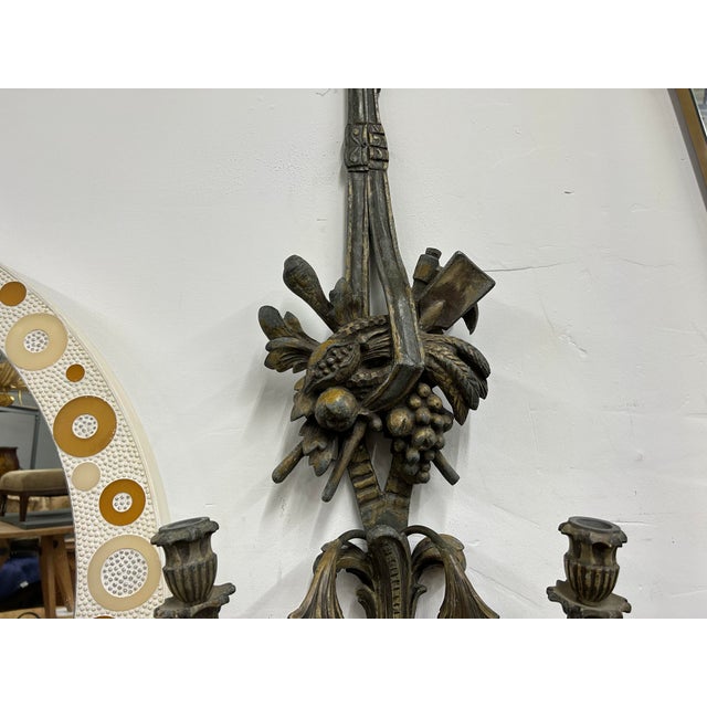 Gray Pair of Antique French Patinated Metal Sconces For Sale - Image 8 of 12