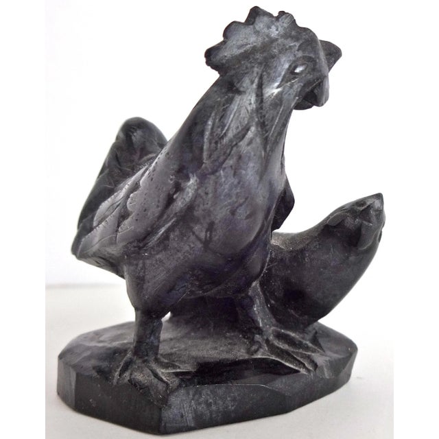 Stone Mid 20th Century Antique Black Soapstone Carved Figurine of Rooster and Chicken For Sale - Image 7 of 7