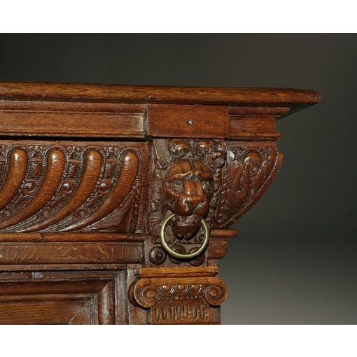 Traditional 17th Century Flemish Hand-Carved Oak Antique Buffet With Lion Masks, Circa 1650 For Sale - Image 3 of 3