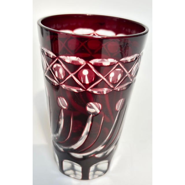 Set of 4 Ruby Red Cut-to-Clear Crystal Glasses, Hand-Cut Barware, Circa 1960s For Sale - Image 13 of 13