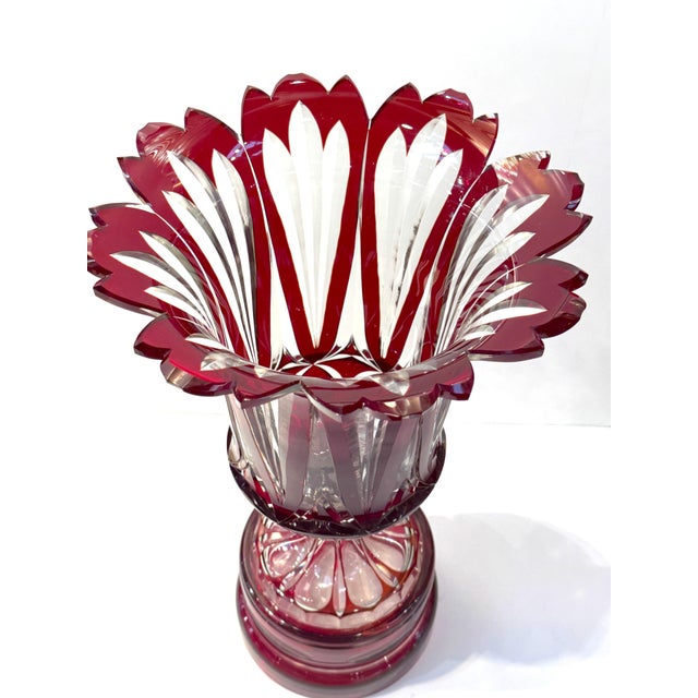 Monumental Bohemian Ruby Cut to Clear Crystal Flower Form Vase, Circa 1880 For Sale - Image 9 of 15