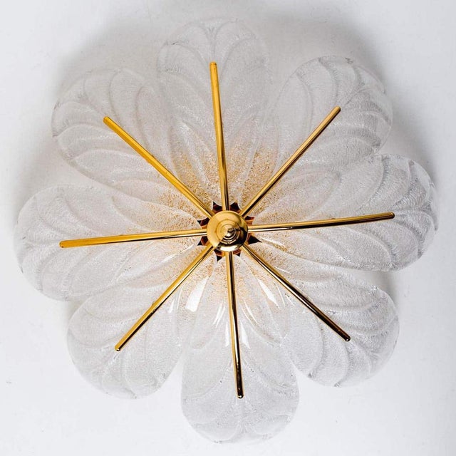 Murano Glass and Brass Eight Leaves Chandelier, 1960s For Sale - Image 4 of 12