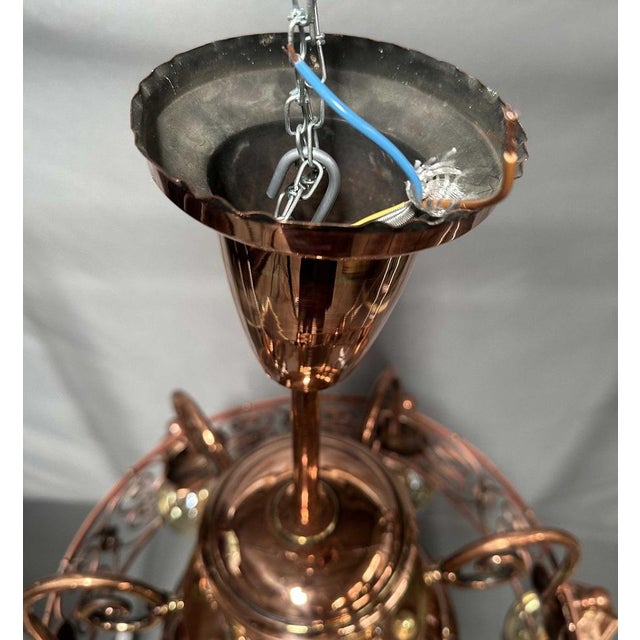 Metal Art Nouveau Copper Light Chandelier, 1920s For Sale - Image 7 of 10